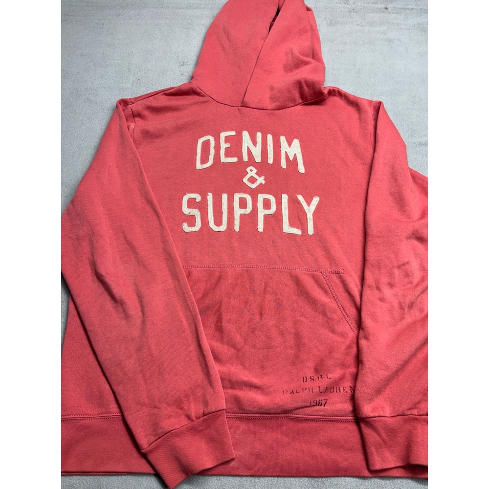 Denim & Supply Ralph Lauren Mens XL Coral Pink Graphic Logo Pullover Hoodie DSRL